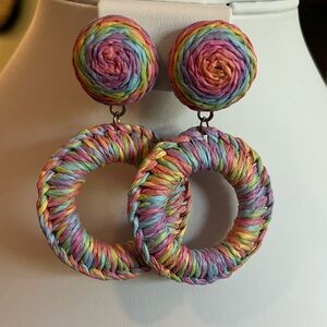 Colorful Woven Raffia Hoop Earrings